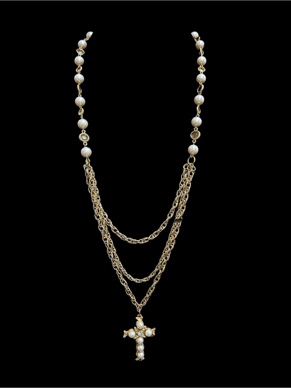 Classic Gold Pearl Cross Necklace - Women Jewelry